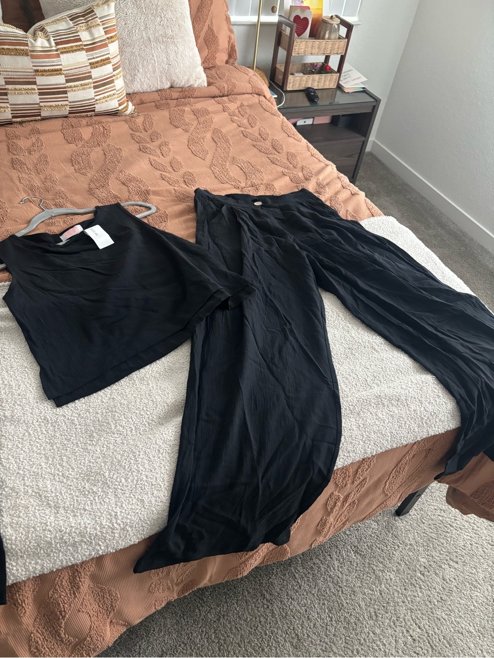 100% Cotton Black Wide-Leg High-Rise Pants and tank set — Effortless Flow
